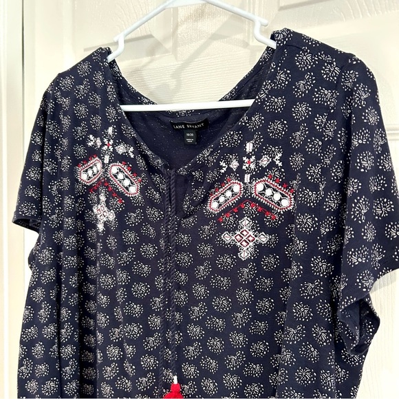 Lane Bryant Embroidered Tassel Boho Blouse Plus Size 18/20 Short Sleeve Peasant - Picture 7 of 15
